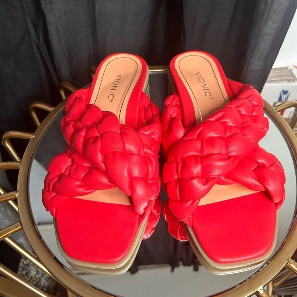 Vionic Braided Cross Strap Slides Kalina NEW